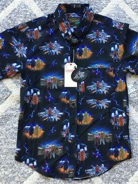 NWT RSVLTS Back to the Future Graphic Short Sleeve Button Shirt, Sz XS